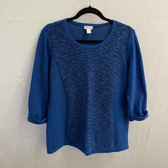CHICO'S Women's Size 1 M Cobalt Royal Blue Lightweight Pop Over Top Blue & Black - Picture 5 of 5
